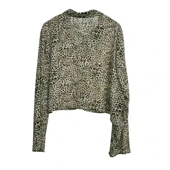 SHEIN Curve Leopard Print Long Sleeve Lightweight Button Down Top Women Size 4XL - Picture 2 of 7